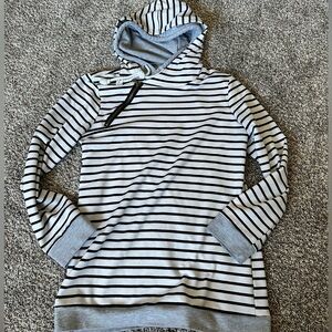 Gray, White & Navy Striped Double Hoodie